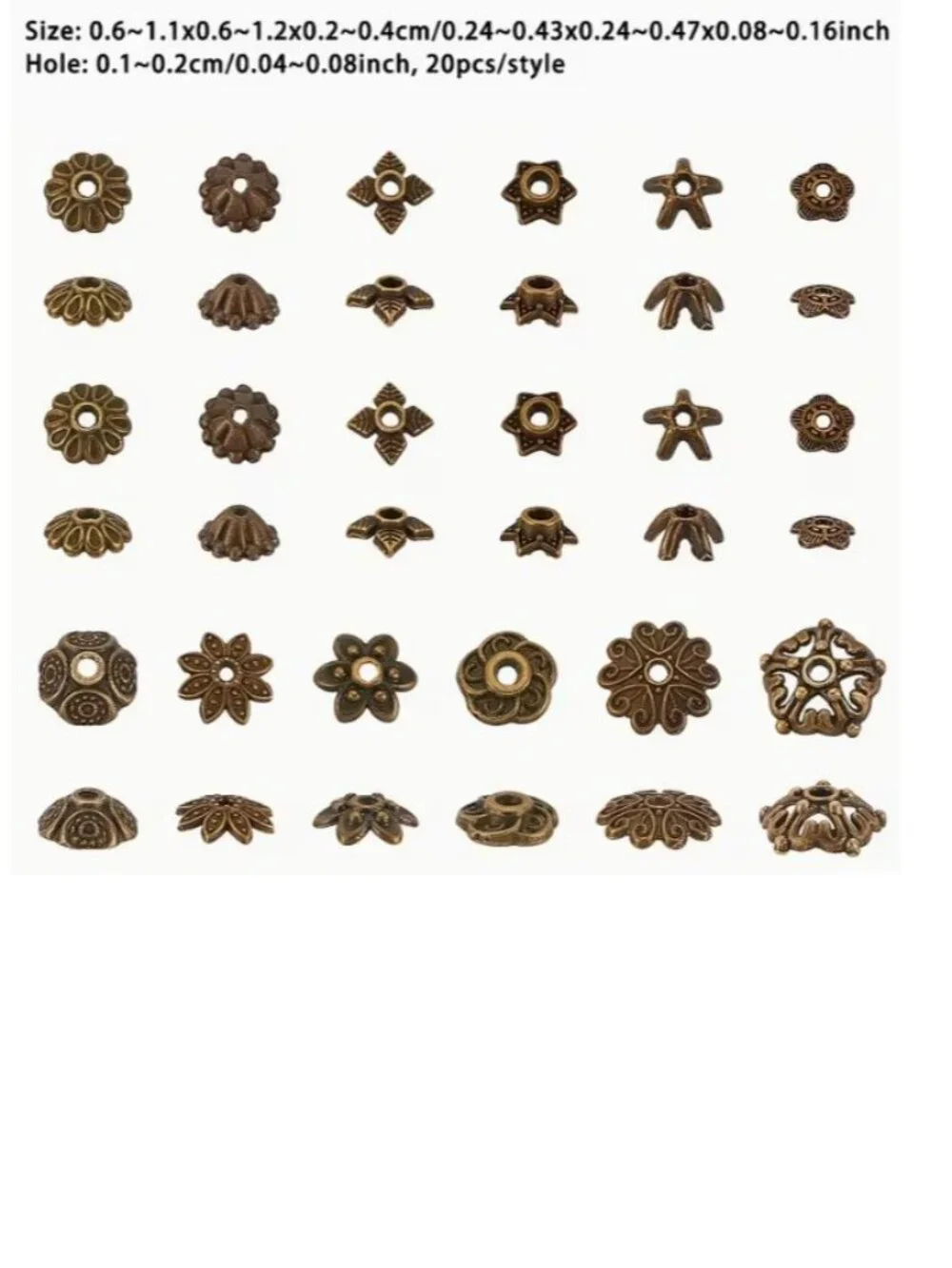 A Box Containing 240pcs 12 Different Styles of Alloy  Bead Caps in Bronze